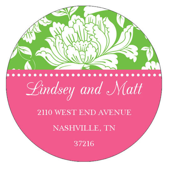 White Floral on Green and Hot Pink Round Address Labels